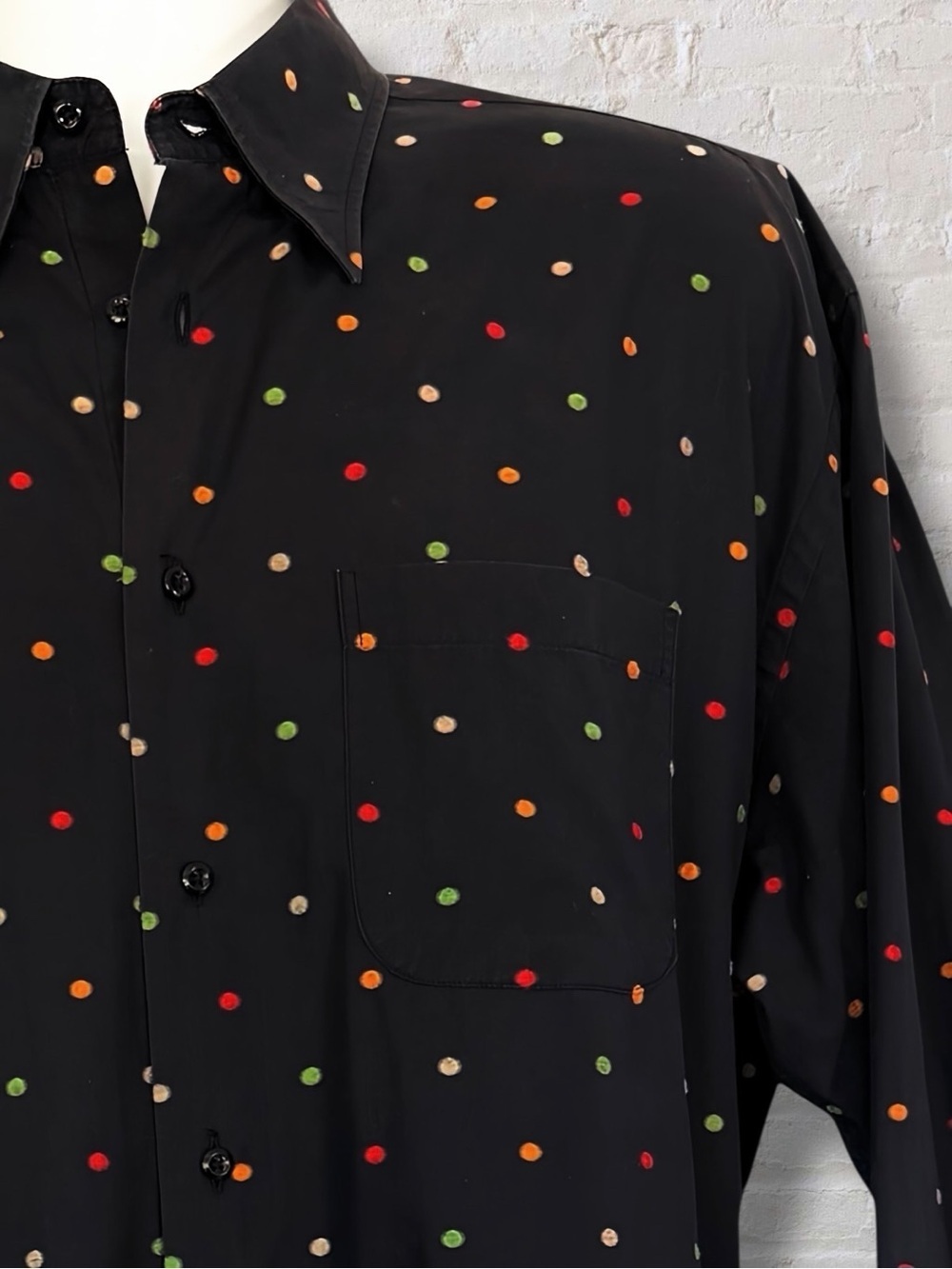 Riscatto Men’s XL Black Multicolor Dot Button Front Shirt Modern Fit Casual - Picture 5 of 15